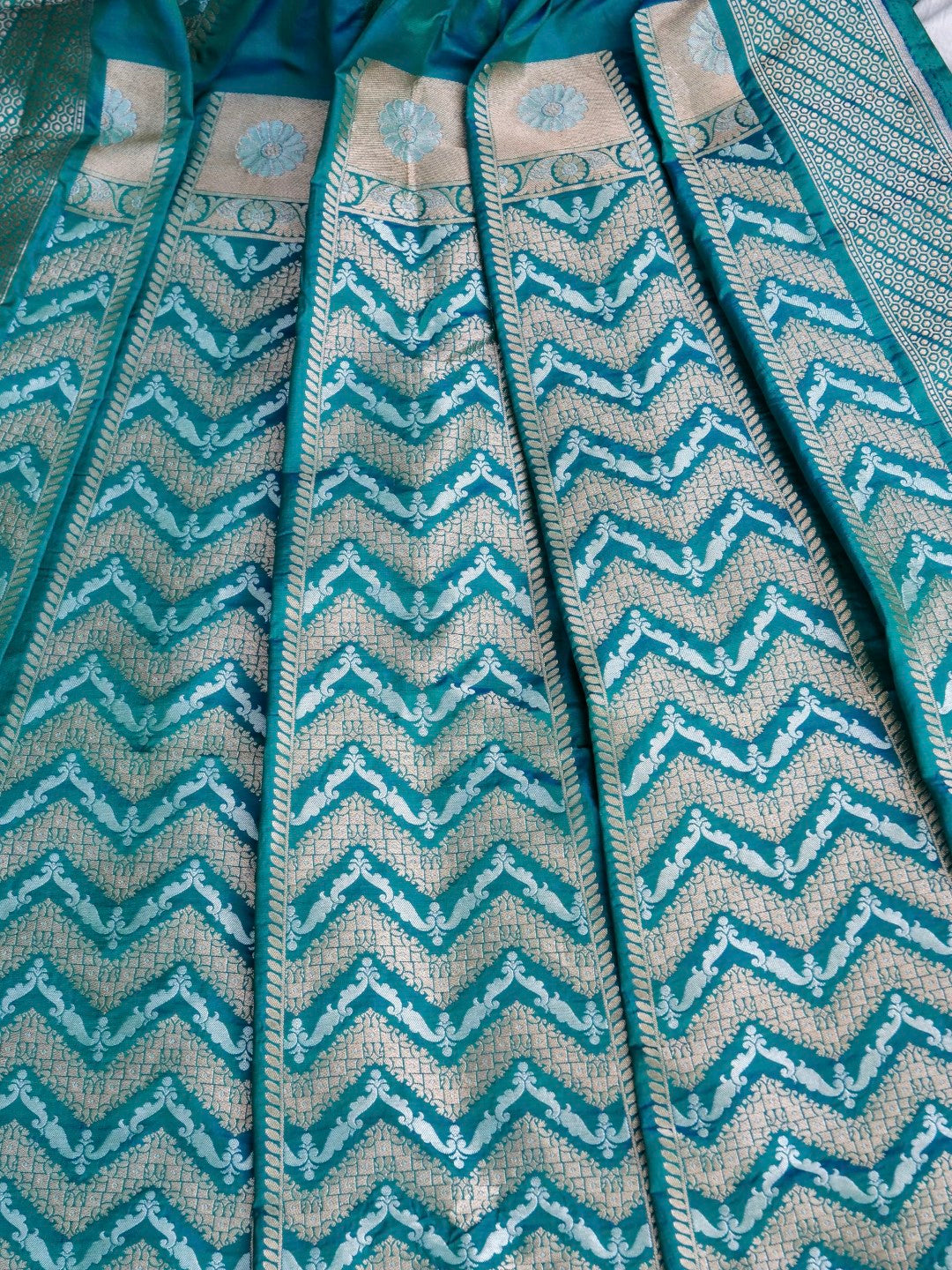 Siya Teal Handwoven Pure Silk Banarasi Lehenga