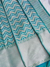 Load image into Gallery viewer, Teal Handwoven Pure Silk Banarasi Lehenga
