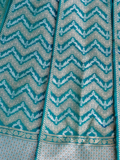 Siya Teal Handwoven Pure Silk Banarasi Lehenga