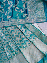 Load image into Gallery viewer, Teal Handwoven Pure Silk Banarasi Lehenga
