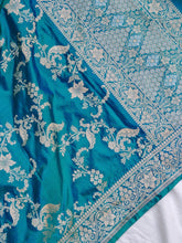 Load image into Gallery viewer, Teal Blue Handwoven Banarasi Pure Silk Dupatta
