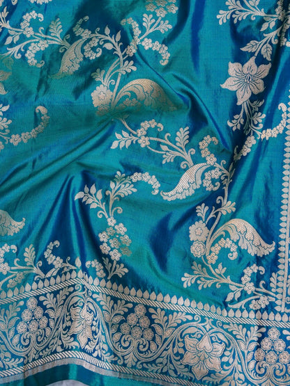 Teal Blue Handwoven Banarasi Pure Silk Dupatta