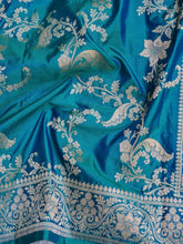 Load image into Gallery viewer, Teal Blue Handwoven Banarasi Pure Silk Dupatta

