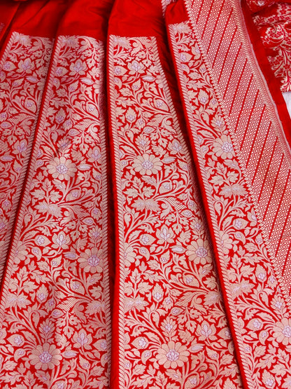Mahi Red Handwoven Pure Silk Banarasi Lehenga