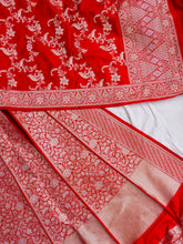 Load image into Gallery viewer, Red Handwoven Pure Silk Banarasi Lehenga
