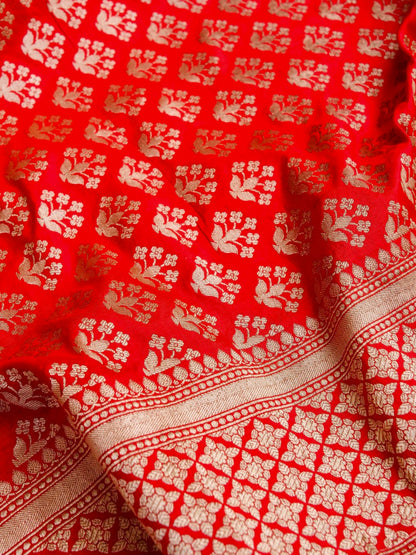 charu Red Handwoven Pure Silk Banarasi Lehenga