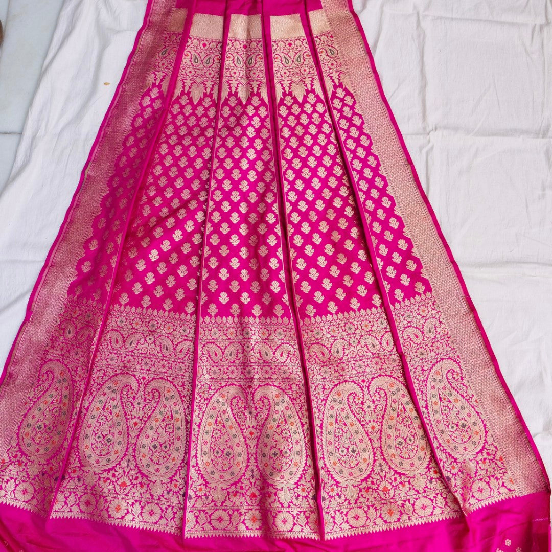 Rhea Pink Handwoven Pure Silk Banarasi Lehenga