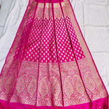 Load image into Gallery viewer, Pink Handwoven Pure Silk Banarasi Lehenga
