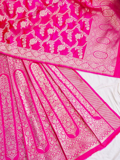 Eesha Pink Handwoven Pure Silk Banarasi Lehenga