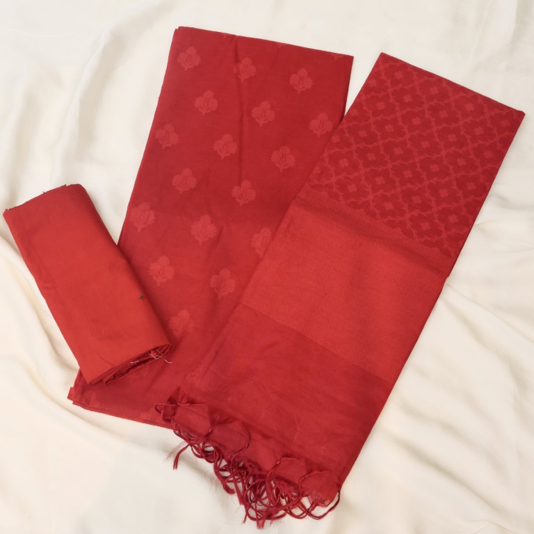 Red Banarasi Cotton Suit Set