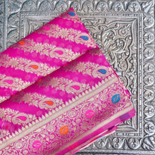 Load image into Gallery viewer, Pink Meena Floral Adha Jaal Organza Banarasi Saree with Meenakari
