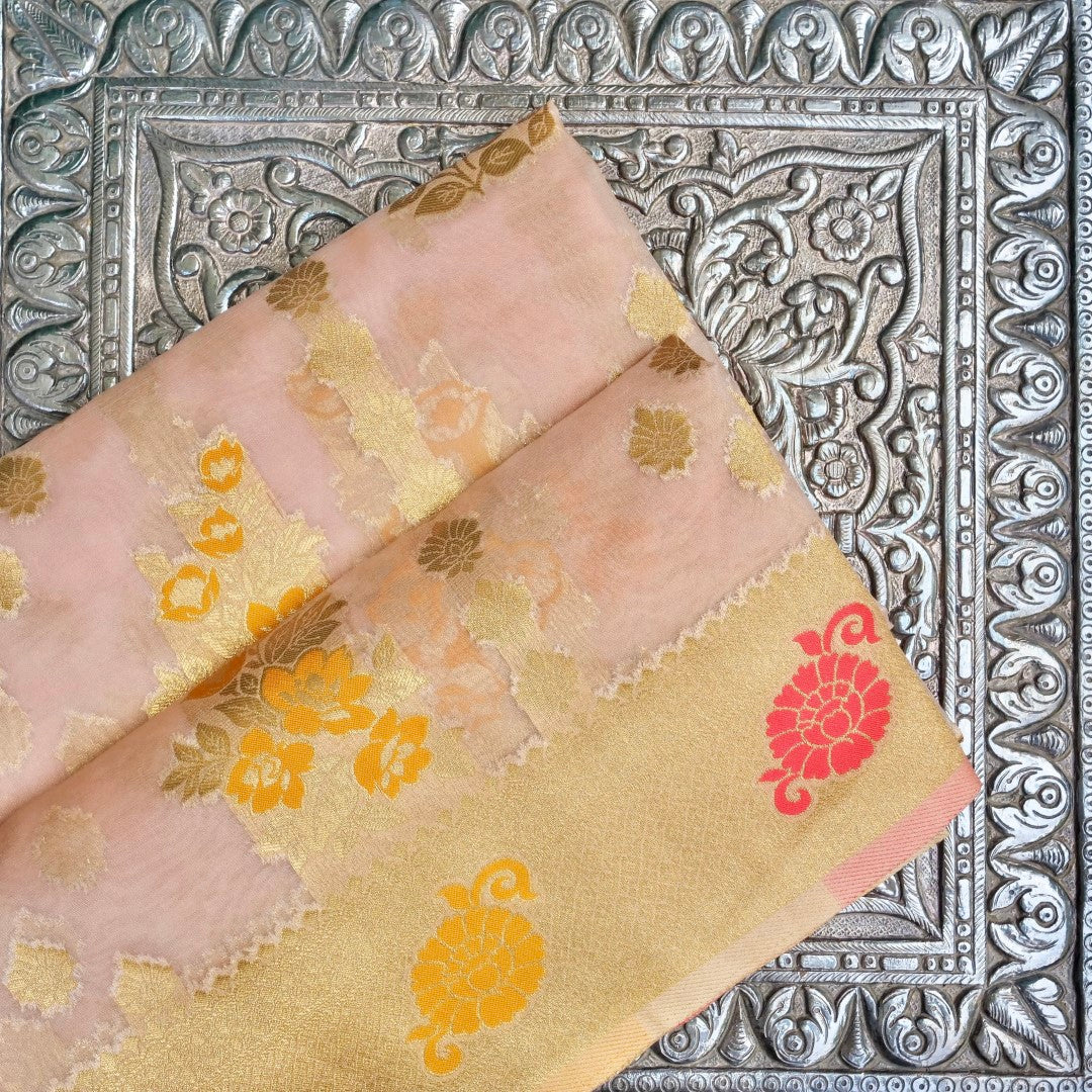 Millenial Pink Jaal Organza Banarasi Saree with Meenakari