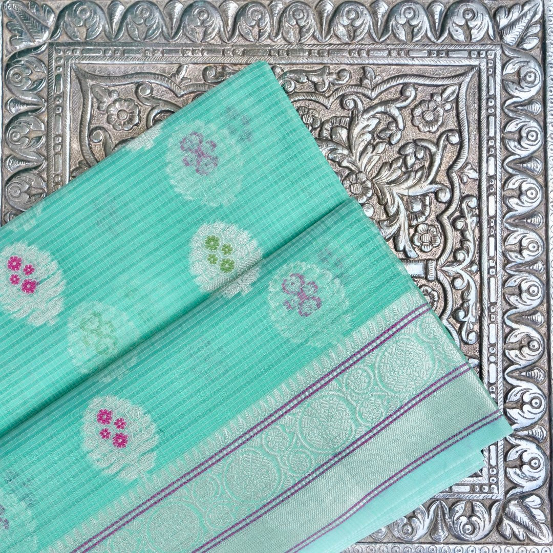 Kota Cotton Green Buta Woven Banarasi Saree