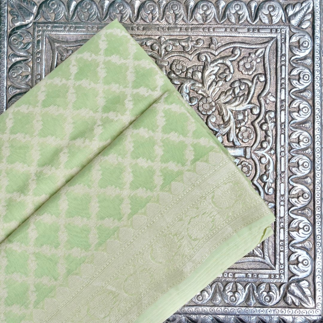 Pista Green Cotton Jaal Woven Banarasi Saree