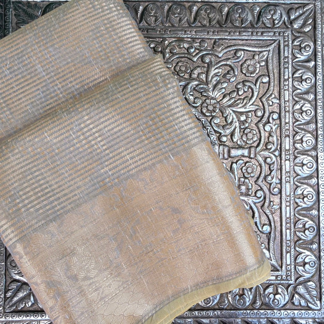 Linen Grey Woven Banarasi Saree with Skirt Border