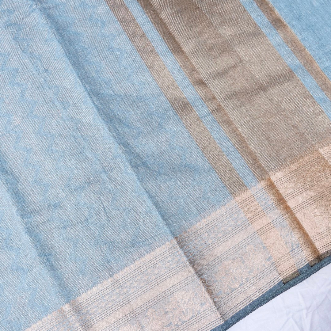 Linen Blue Woven Banarasi Saree with Skirt Border