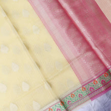 Load image into Gallery viewer, Kota Cotton Lemon Yellow Buta Woven Banarasi Saree with Paithani Border
