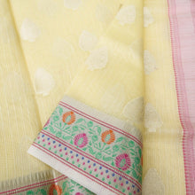 Load image into Gallery viewer, Kota Cotton Lemon Yellow Buta Woven Banarasi Saree with Paithani Border

