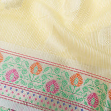 Load image into Gallery viewer, Kota Cotton Lemon Yellow Buta Woven Banarasi Saree with Paithani Border

