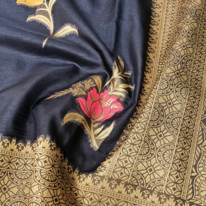 Black Floral Butas Organza Banarasi Saree with Meenakari