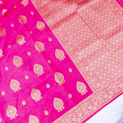 Pink Tanchoi Allover Butis Semi Silk Banarasi Saree
