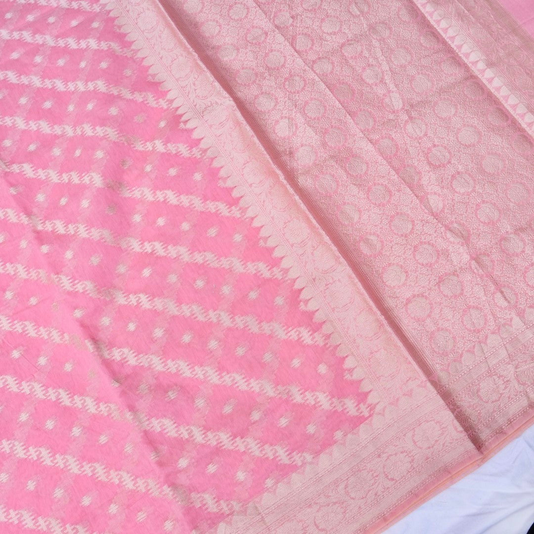 Light Pink Cotton Adha Jaal Pattern Woven Banarasi Saree