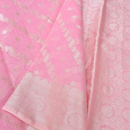 Light Pink Cotton Adha Jaal Pattern Woven Banarasi Saree