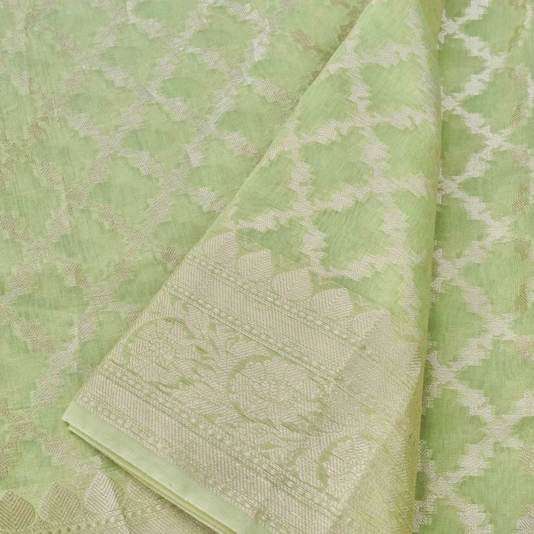 Pista Green Cotton Jaal Woven Banarasi Saree