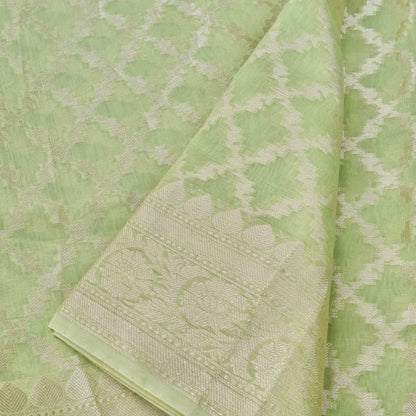Pista Green Cotton Jaal Woven Banarasi Saree