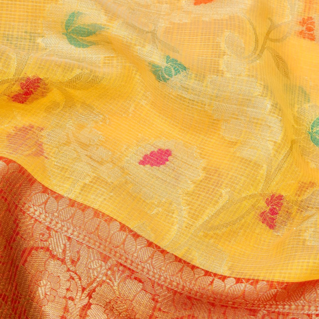Kota Check Yellow Jaal Woven Banarasi Saree