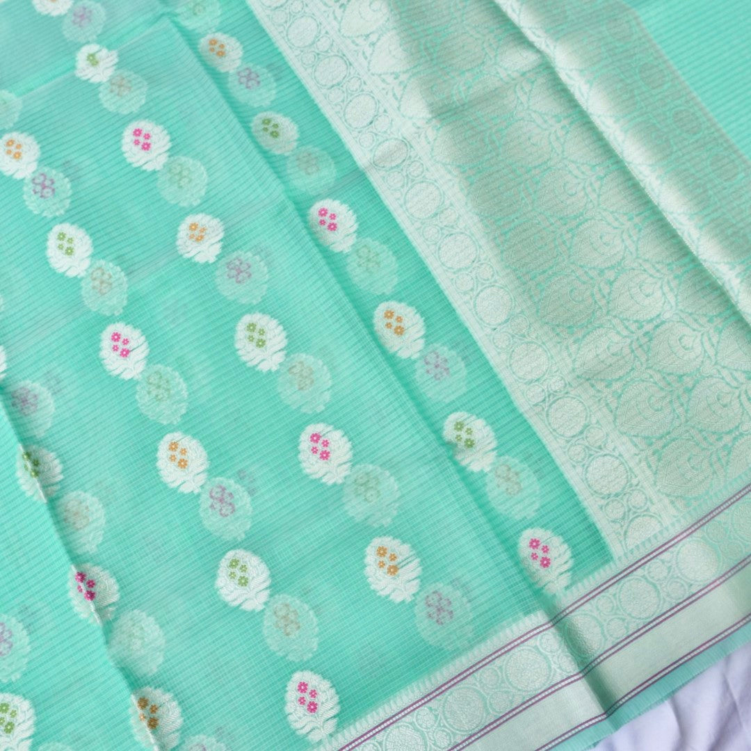 Kota Cotton Green Buta Woven Banarasi Saree