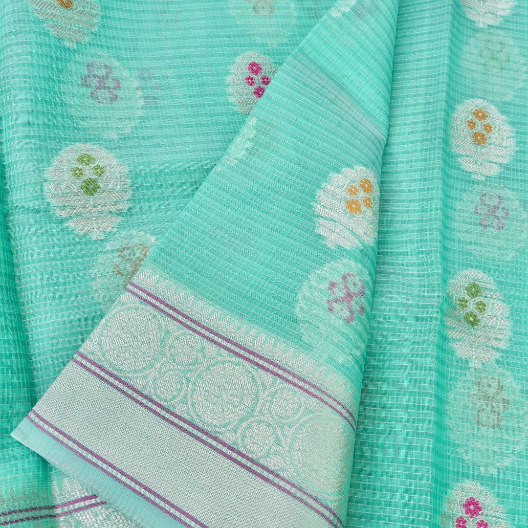 Kota Cotton Green Buta Woven Banarasi Saree