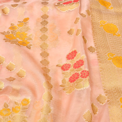 Millenial Pink Jaal Organza Banarasi Saree with Meenakari