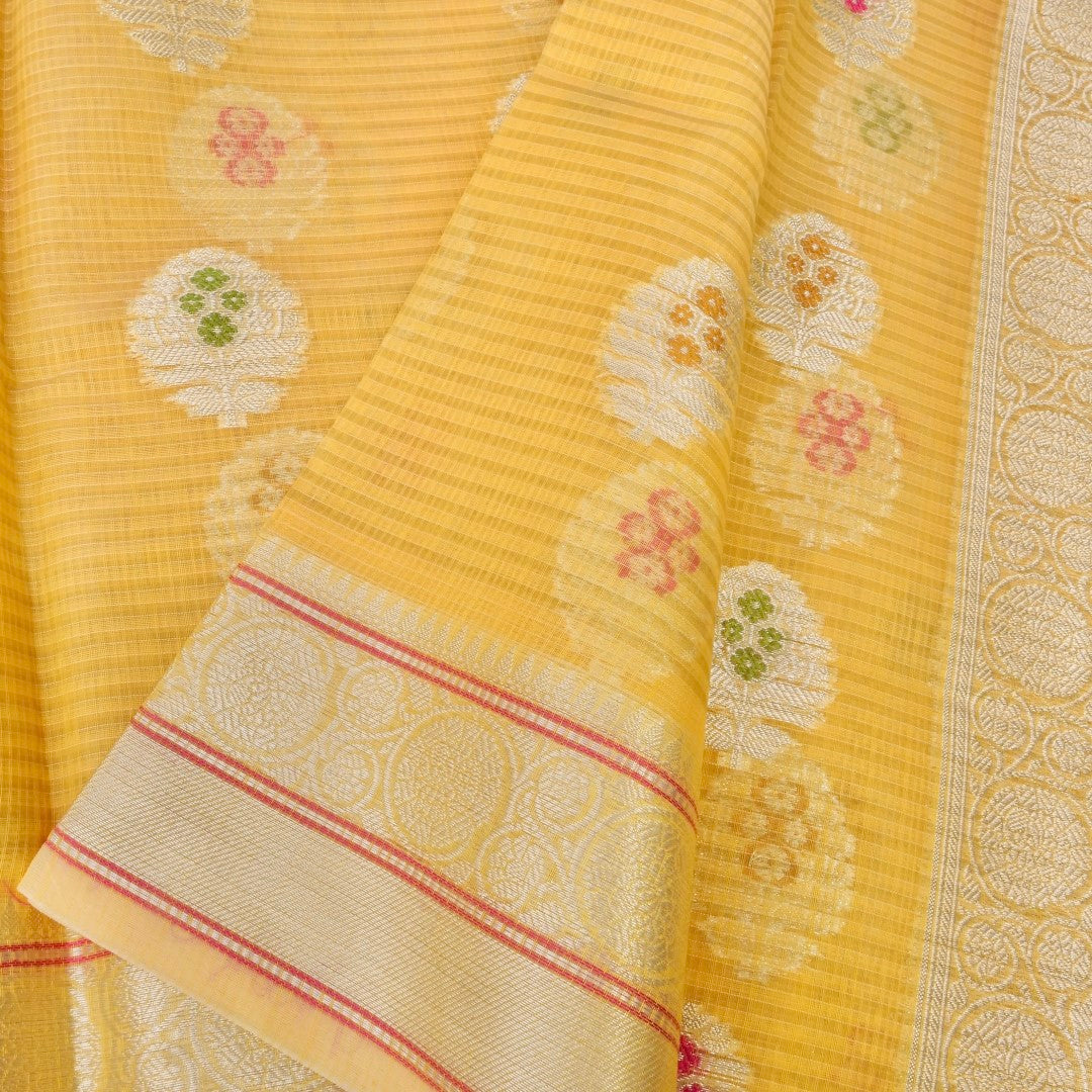 Kota Cotton Yellow Buta Woven Banarasi Saree