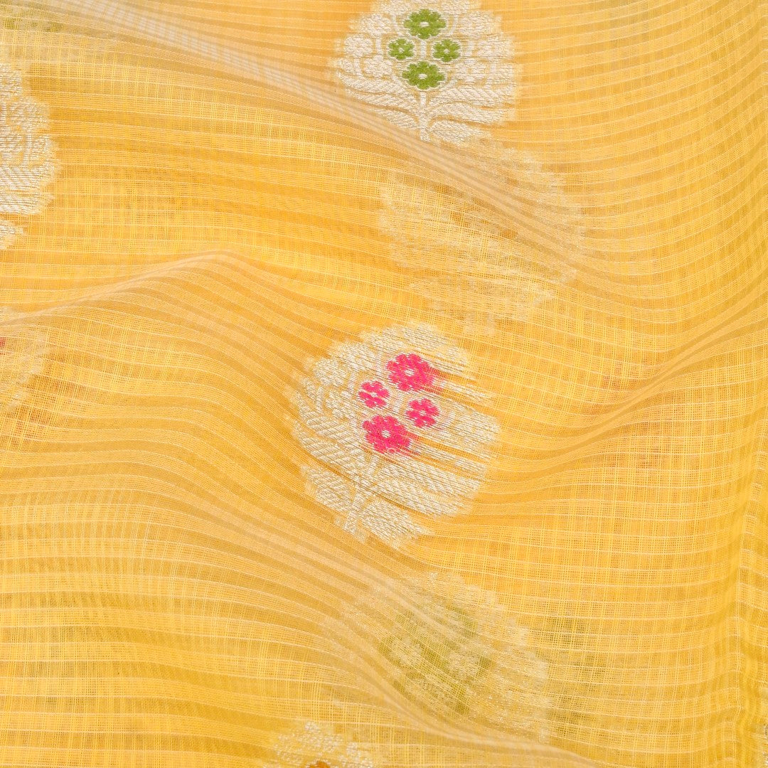 Kota Cotton Yellow Buta Woven Banarasi Saree