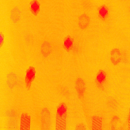 Yellow Adha Jaal Organza Banarasi Saree with Red Meenakari