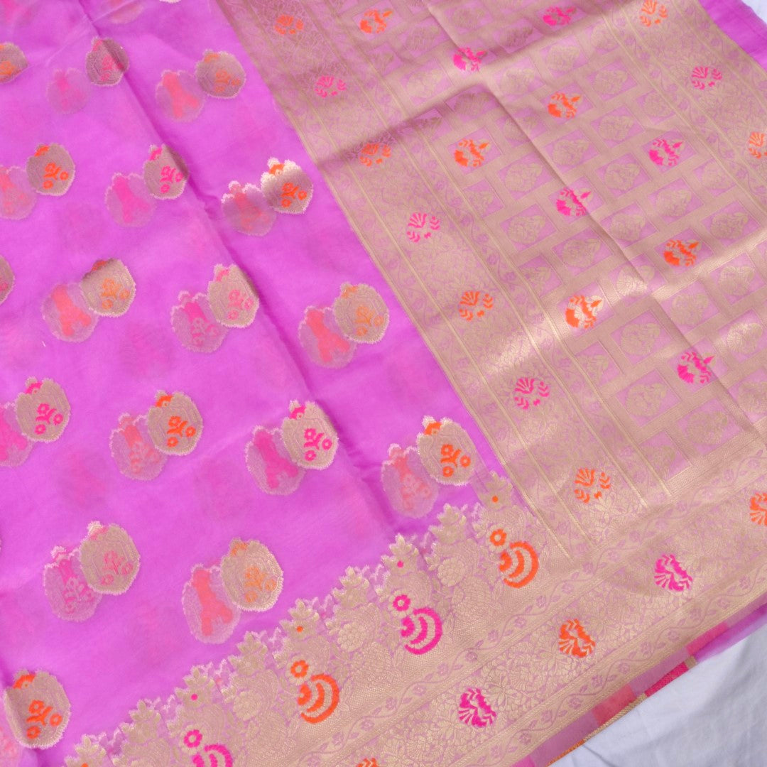 Lilac Buti Organza Banarasi Saree with Meenakari