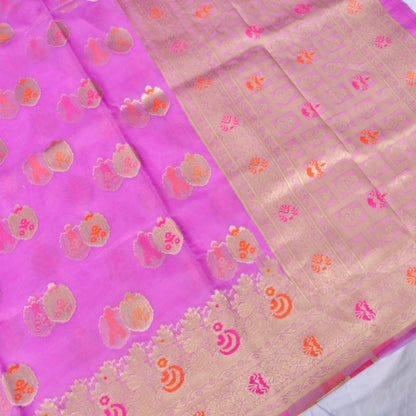 Lilac Buti Organza Banarasi Saree with Meenakari