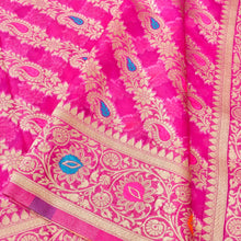 Load image into Gallery viewer, Pink Meena Floral Adha Jaal Organza Banarasi Saree with Meenakari
