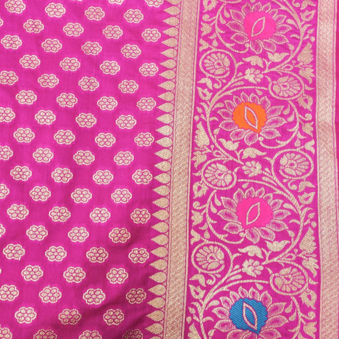 Pink Meena Floral Adha Jaal Organza Banarasi Saree with Meenakari