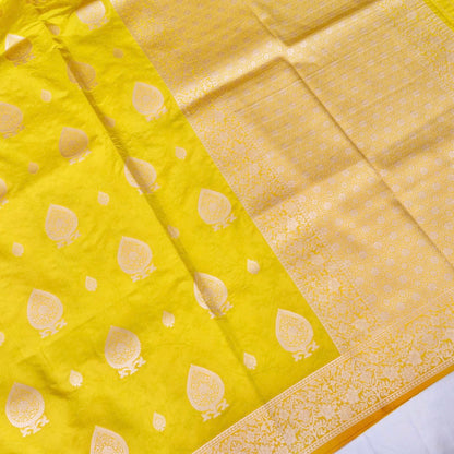 Yellow Tanchoi Allover Butis Semi Silk Banarasi Saree