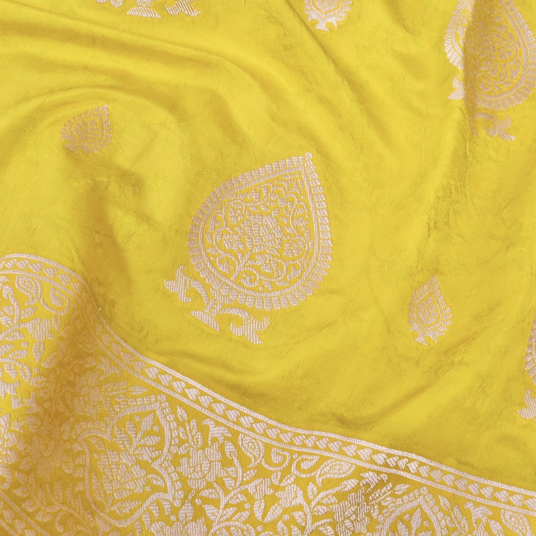 Yellow Tanchoi Allover Butis Semi Silk Banarasi Saree