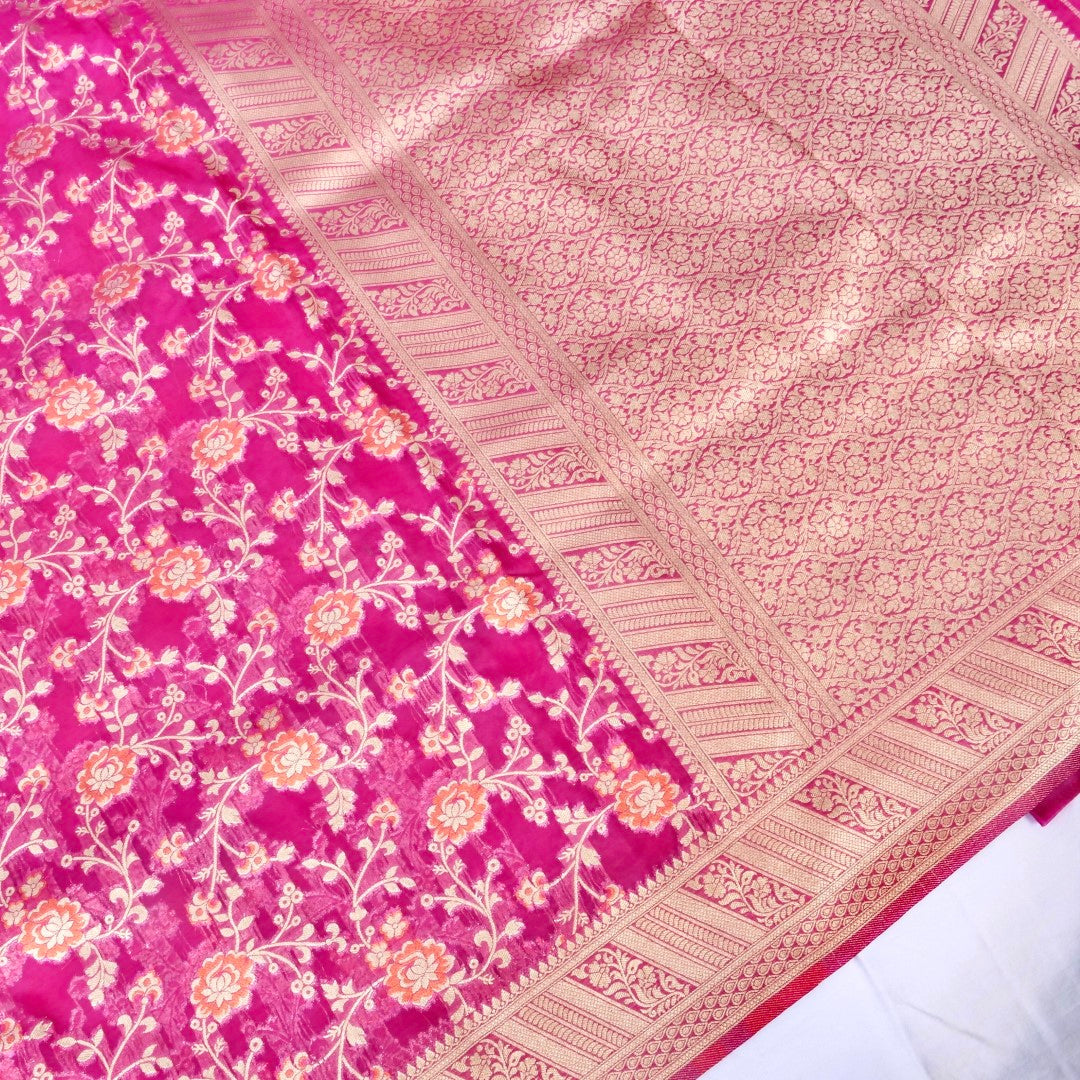 Wine Meena Floral Jaal Organza Banarasi Saree with Meenakari