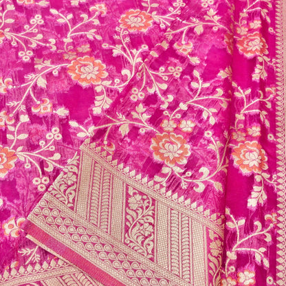 Wine Meena Floral Jaal Organza Banarasi Saree with Meenakari