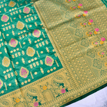Load image into Gallery viewer, Green Allover Butis Semi Silk Banarasi Saree with Meenakari
