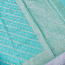 Load image into Gallery viewer, Sky Blue Cotton Adha Jaal Pattern Woven Banarasi Saree
