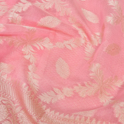 Light Pink Cotton Floral Jaal Pattern Woven Banarasi Saree
