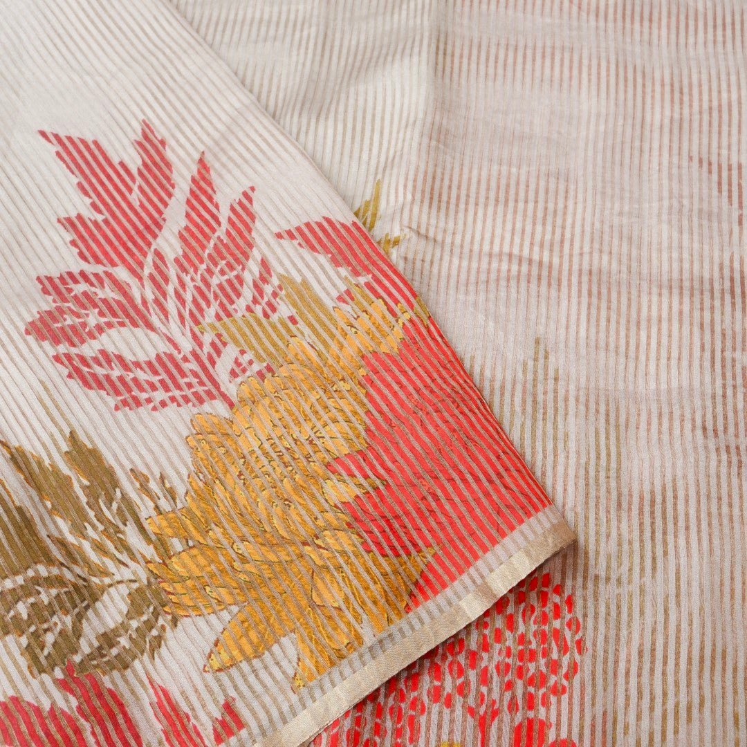 Beige Striped Pure Tissue Silk Saree