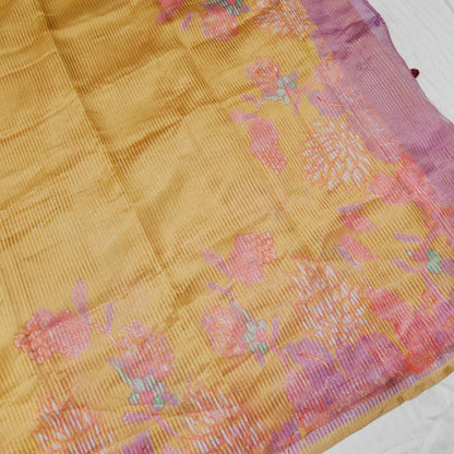 Yellow Striped Pure Tissue Silk Saree