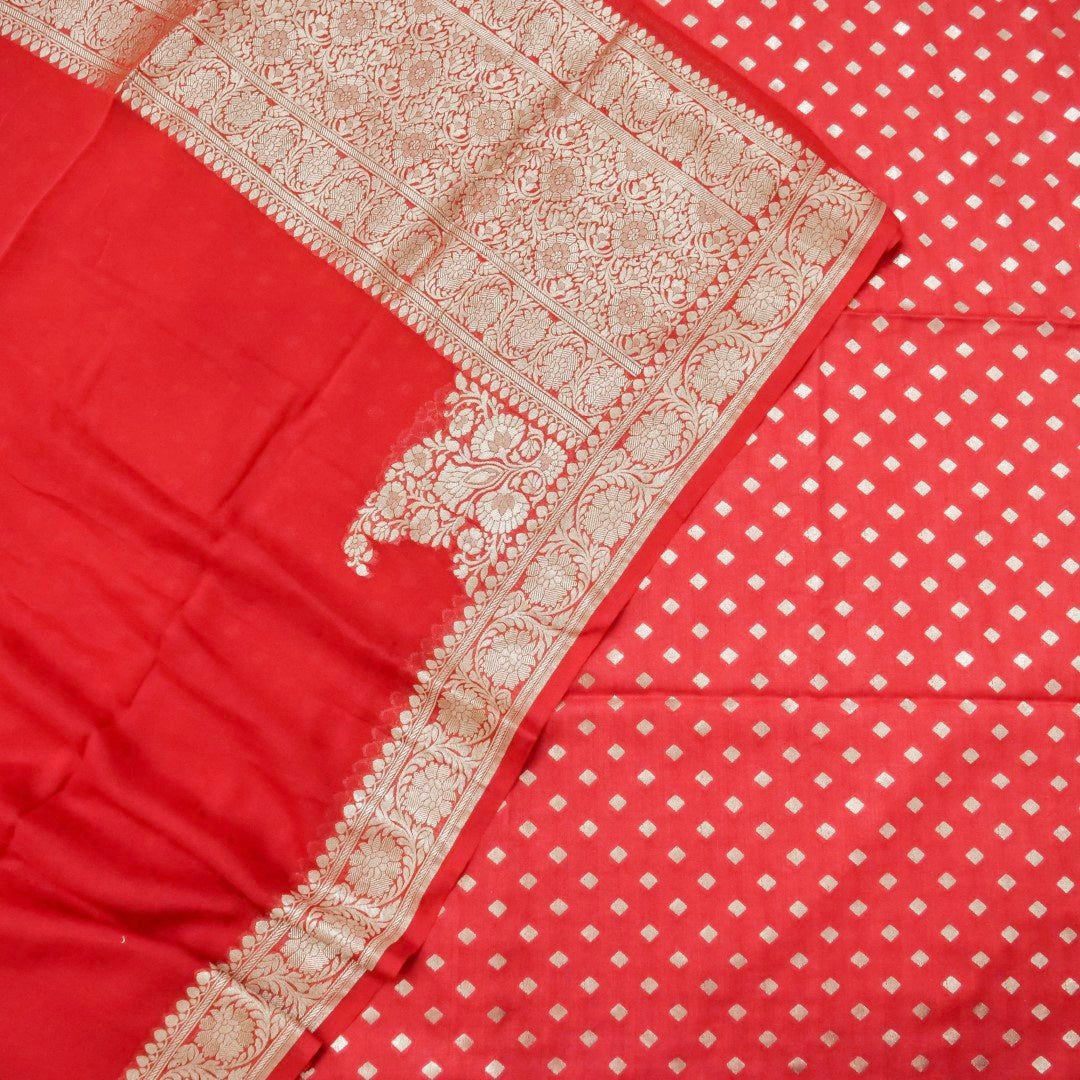 Red Munga Silk Unstitched Banarasi Suit Fabric